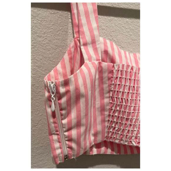 SHOW ME YOUR MUMU X BARBIE Striped  Pink White Crooped Top - Picture 4 of 5